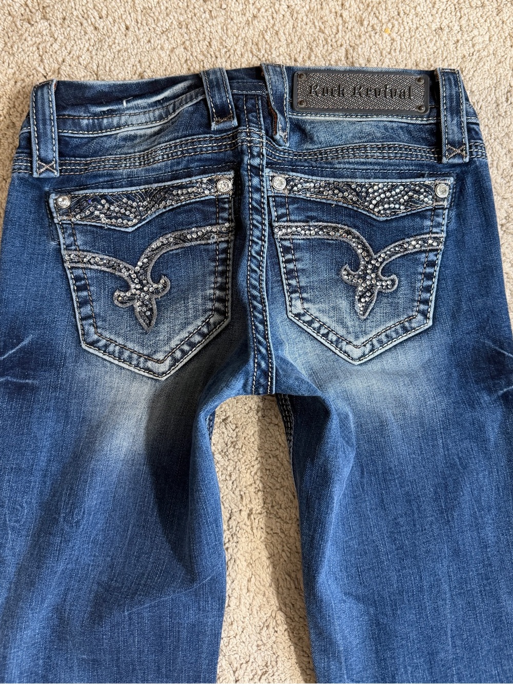 Rock Revival Jeans Womens Size 25 Vivian Straight Y2K Blue Rhinestone Pockets - Picture 4 of 9